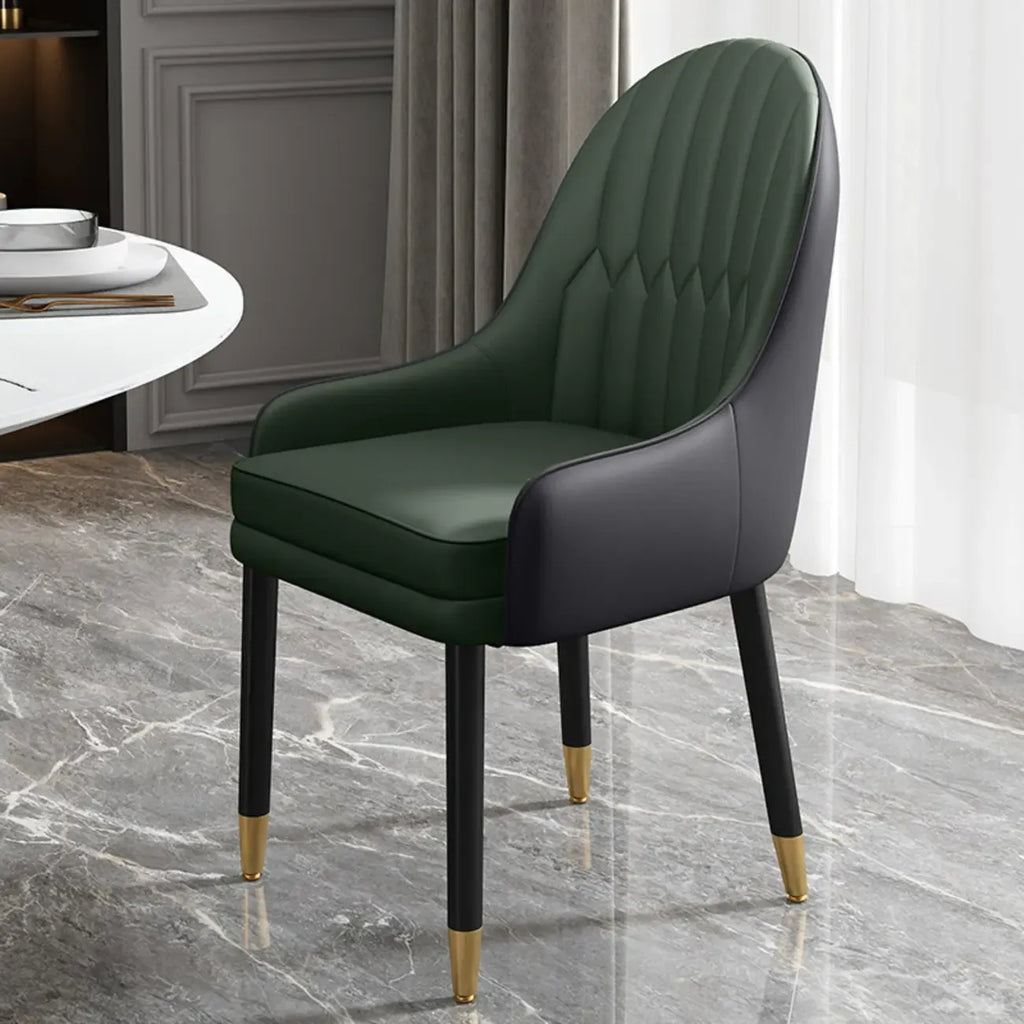 Faux Leather Dining Chair Color Block Sloped Arm with Metal Legs