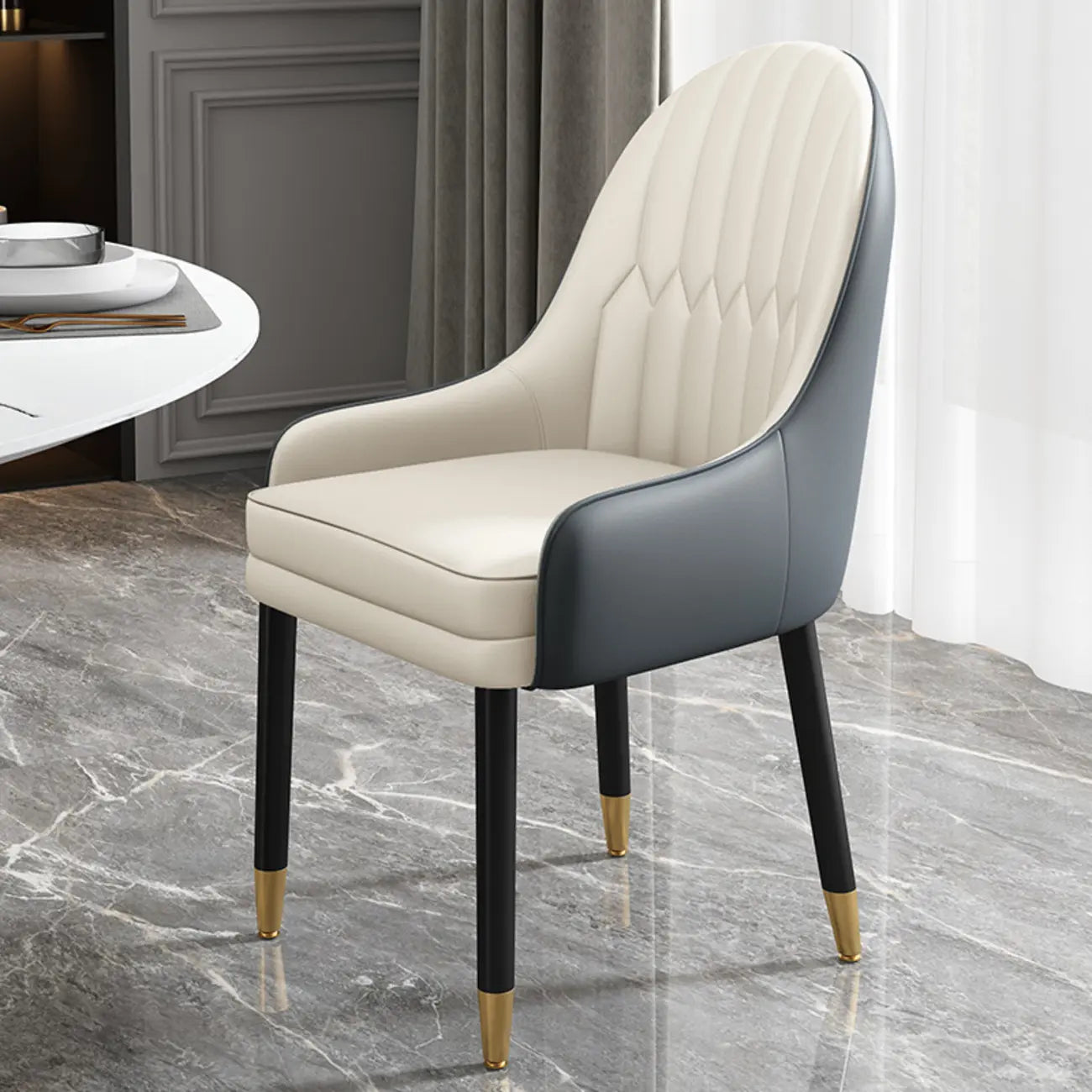 Faux Leather Dining Chair Color Block Sloped Arm with Metal Legs
