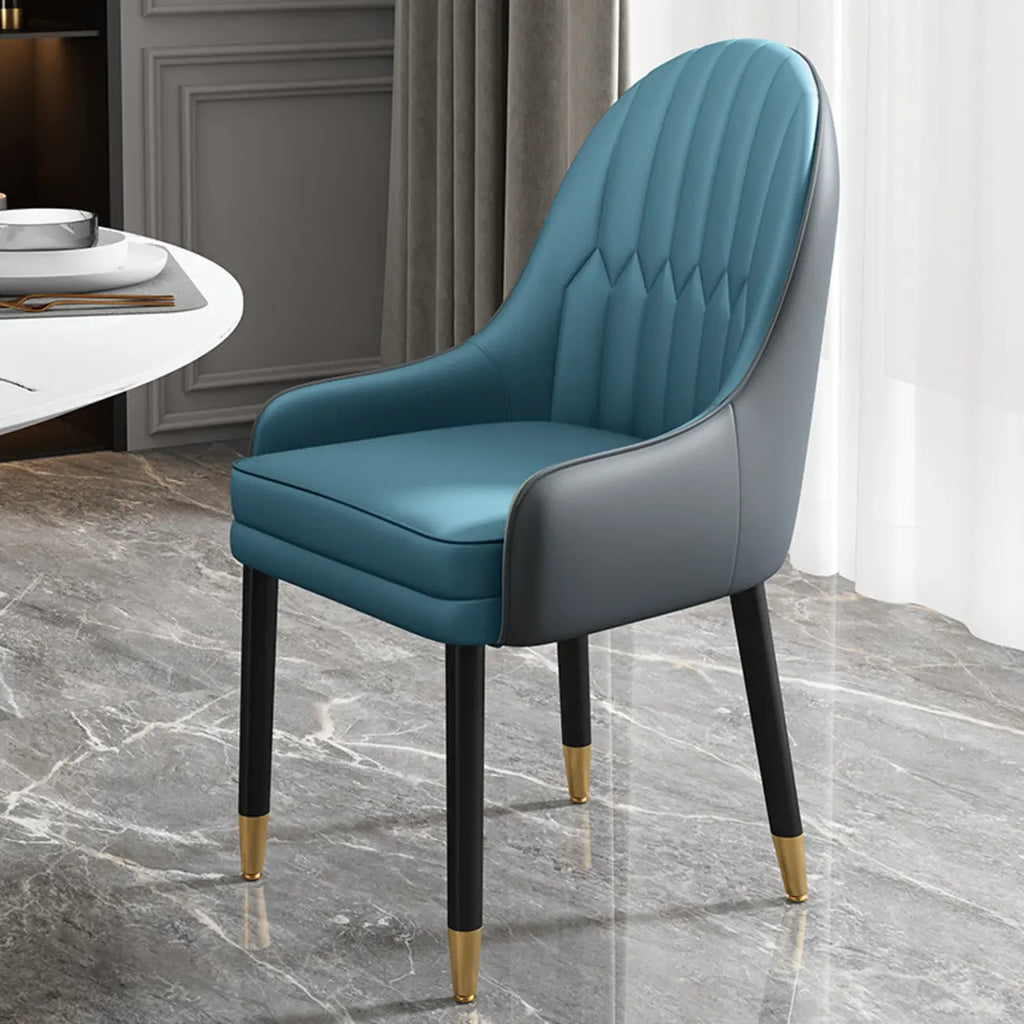 Faux Leather Dining Chair Color Block Sloped Arm with Metal Legs