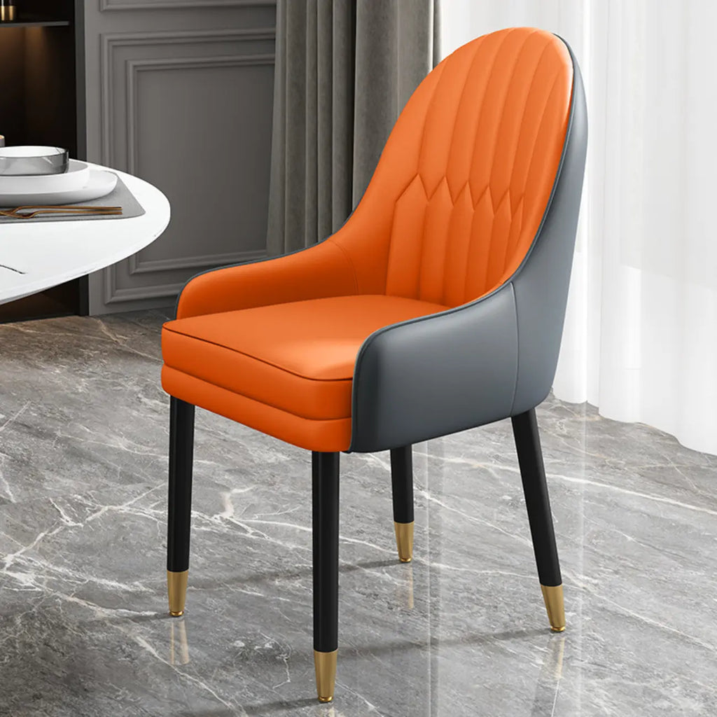 Faux Leather Dining Chair Color Block Sloped Arm with Metal Legs