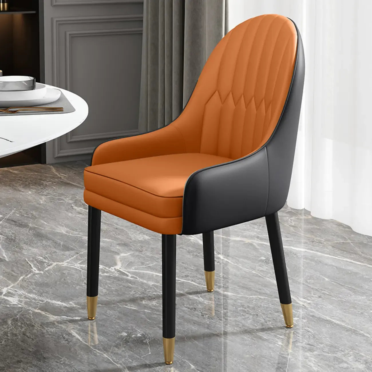 Faux Leather Dining Chair Color Block Sloped Arm with Metal Legs