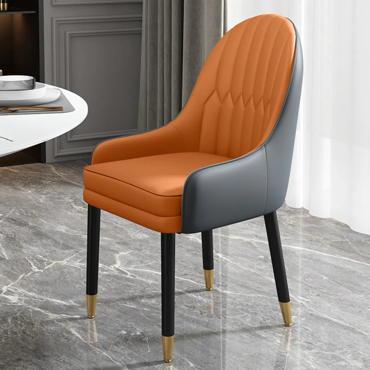 Faux Leather Dining Chair Color Block Sloped Arm with Metal Legs
