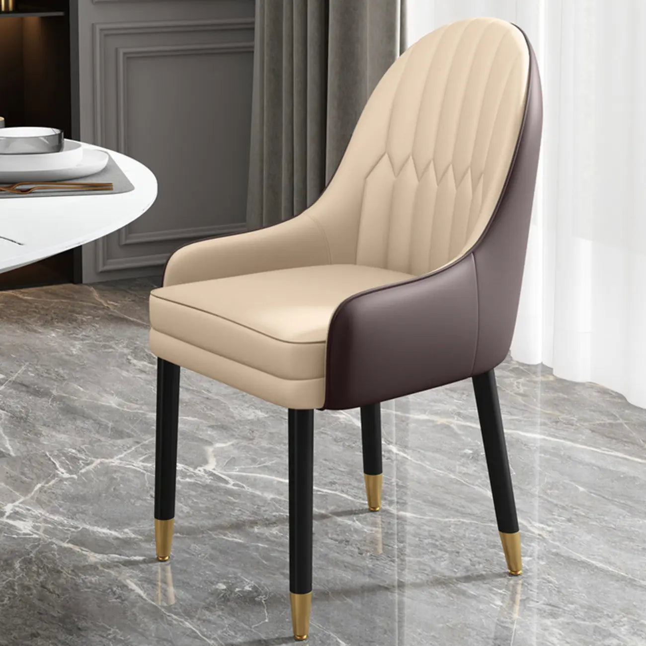 Faux Leather Dining Chair Color Block Sloped Arm with Metal Legs