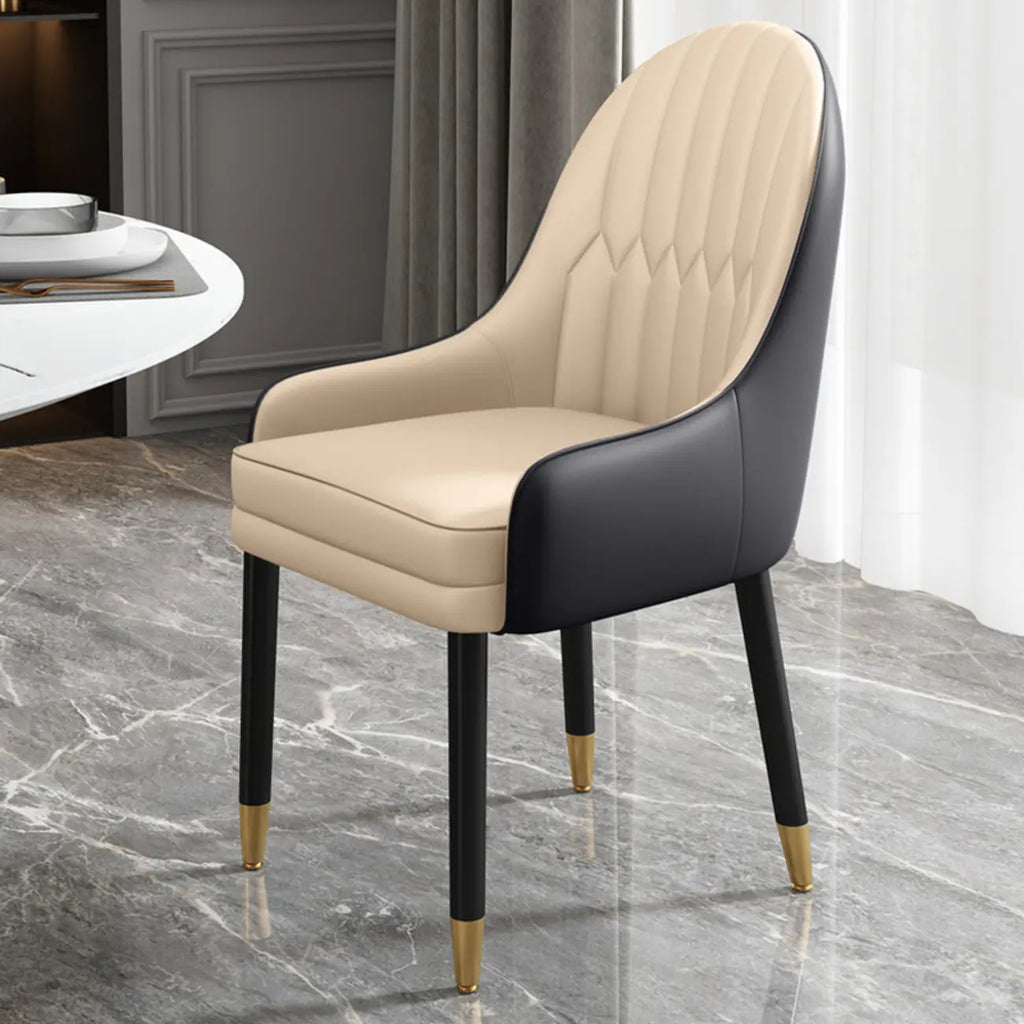 Faux Leather Dining Chair Color Block Sloped Arm with Metal Legs