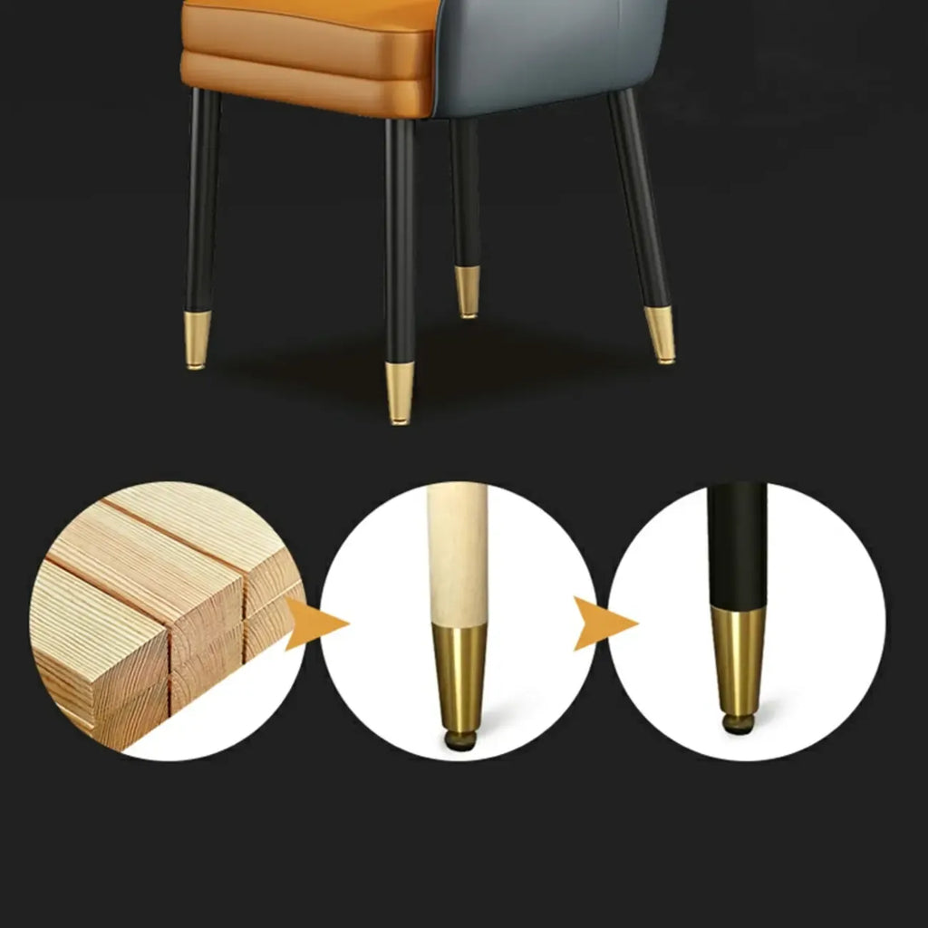 Faux Leather Dining Chair Color Block Sloped Arm with Metal Legs