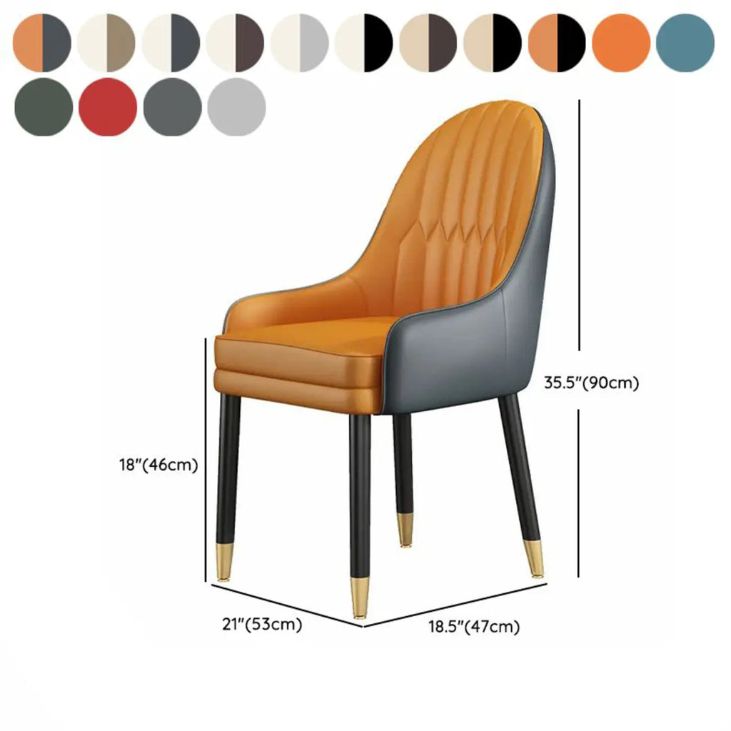 Faux Leather Dining Chair Color Block Sloped Arm with Metal Legs