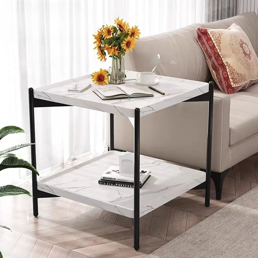 Glam 2-Tier Solid Wood End Table with Storage for Living Room