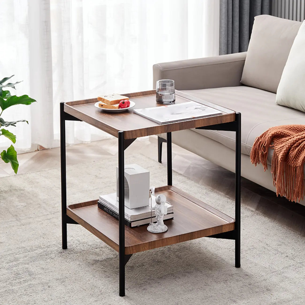 Glam 2-Tier Solid Wood End Table with Storage for Living Room