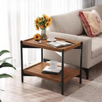 Glam 2-Tier Solid Wood End Table with Storage for Living Room