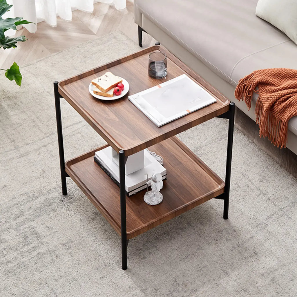 Glam 2-Tier Solid Wood End Table with Storage for Living Room