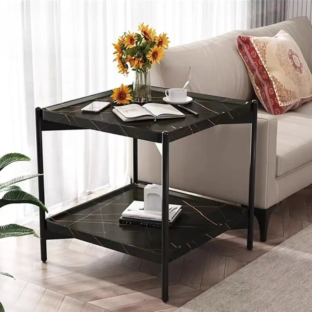 Glam 2-Tier Solid Wood End Table with Storage for Living Room