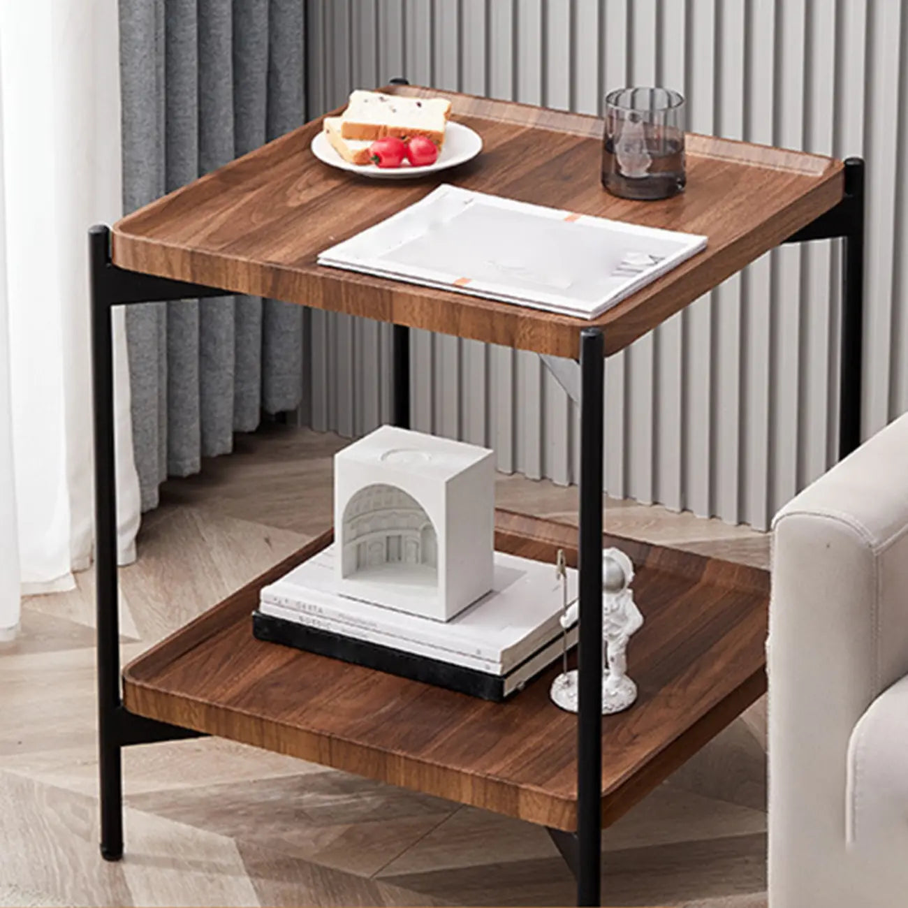 Glam 2-Tier Solid Wood End Table with Storage for Living Room