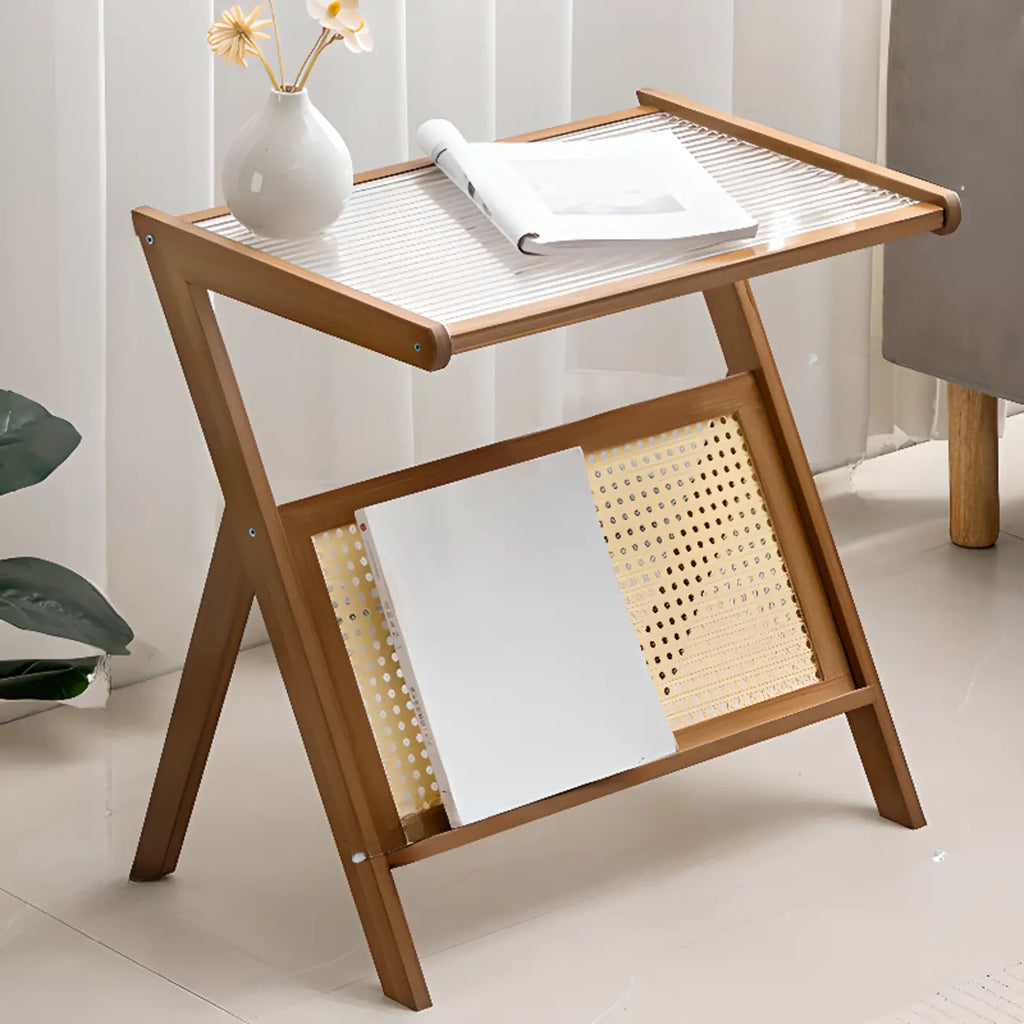 Elegant Wooden Foldable Rack Side Table for Living Room