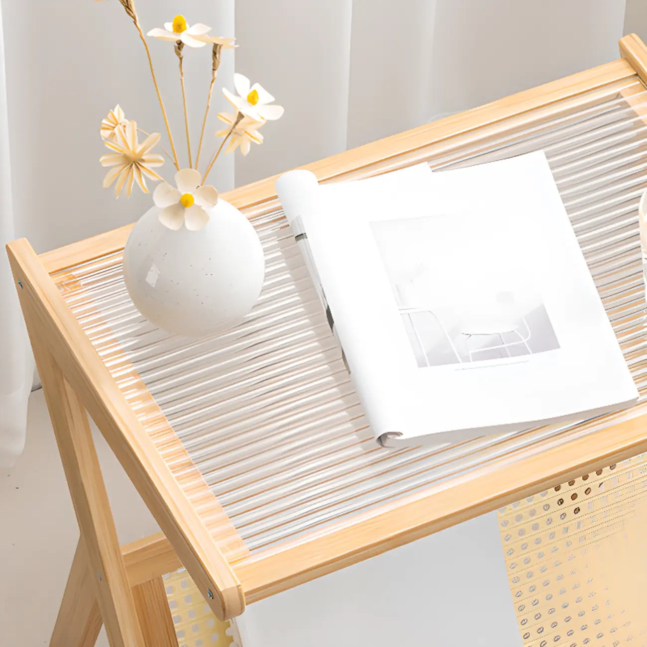 Elegant Wooden Foldable Rack Side Table for Living Room