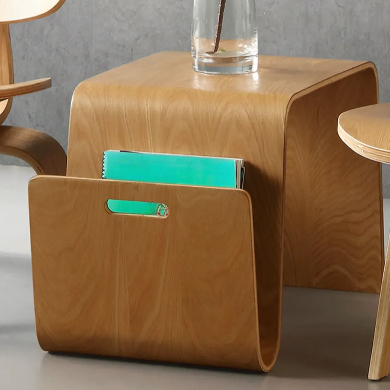 Unique Natural Wooden Side Table with Magazine Rack