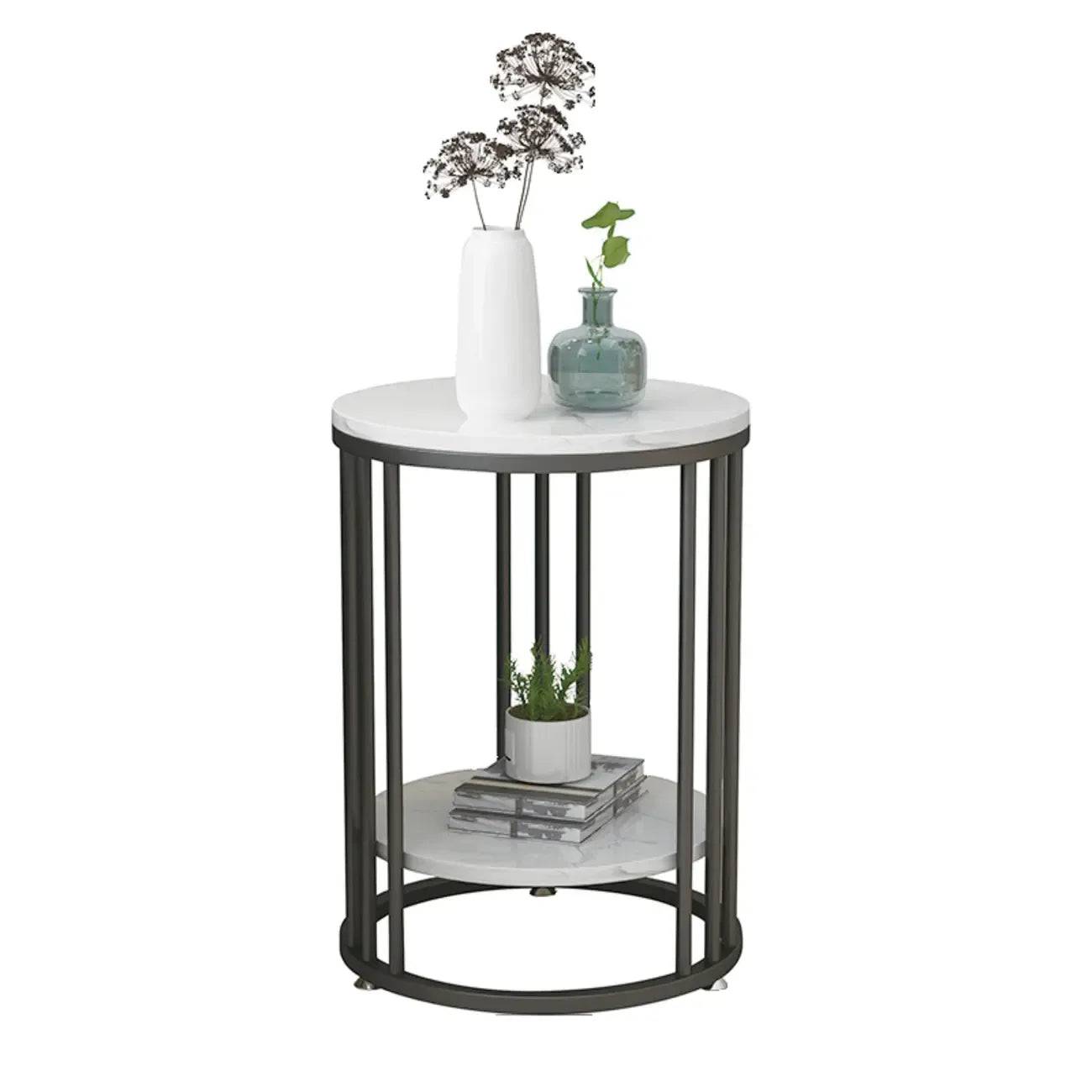 Modern Gold Metal Round 2 Tiers Side Table for Living Room