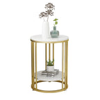 Modern Gold Metal Round 2 Tiers Side Table for Living Room