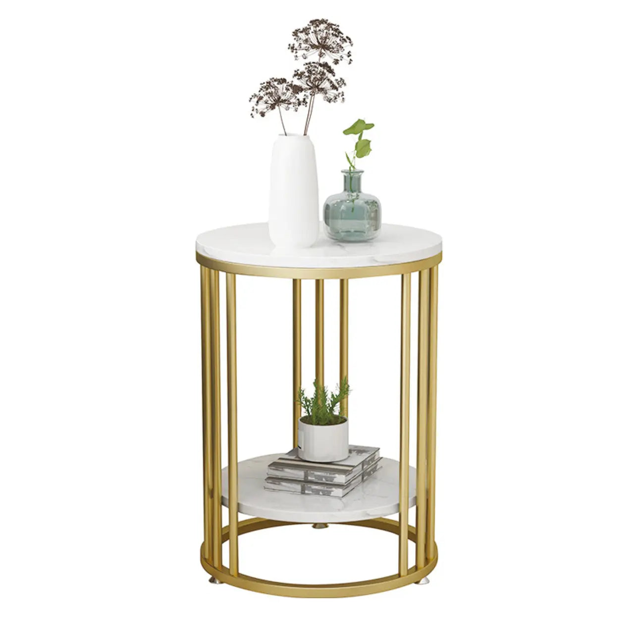 Modern Gold Metal Round 2 Tiers Side Table for Living Room