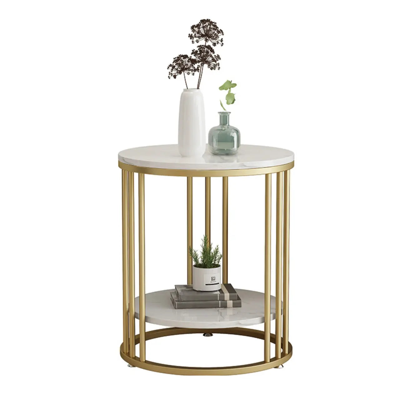 Modern Gold Metal Round 2 Tiers Side Table for Living Room