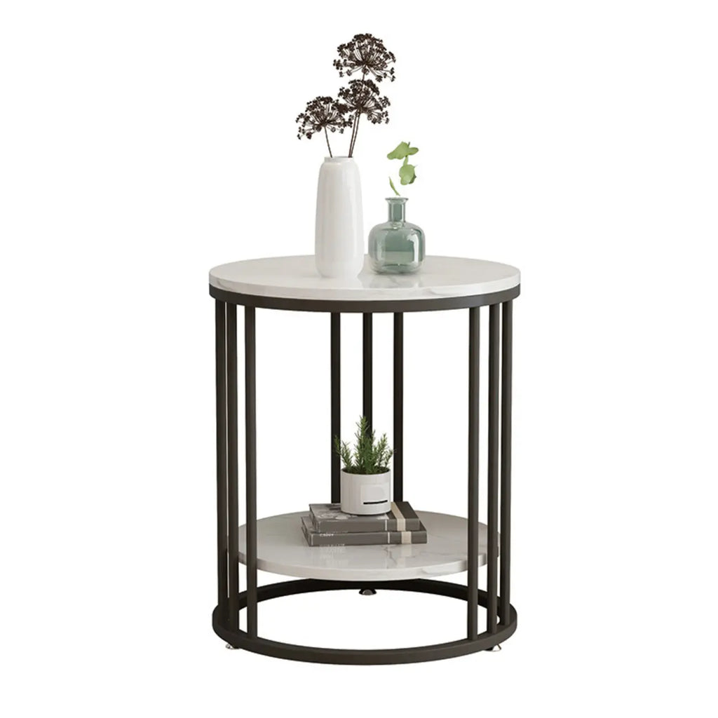 Modern Gold Metal Round 2 Tiers Side Table for Living Room