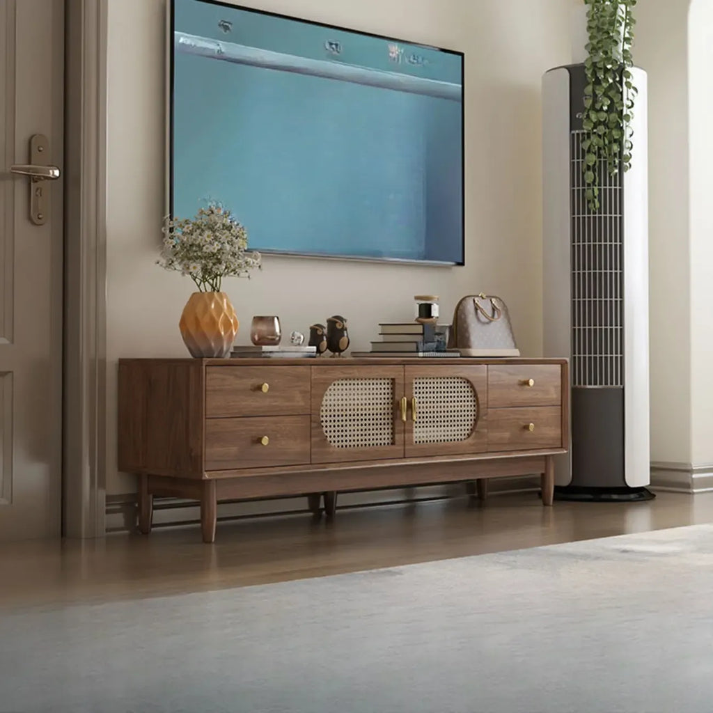 63 Brown Solid Wood TV Stand with 4-Drawers for Living Room