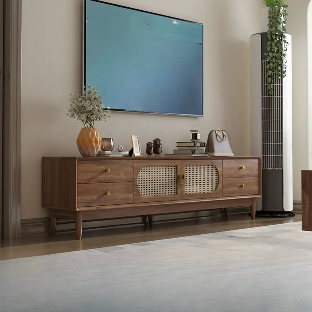63 Brown Solid Wood TV Stand with 4-Drawers for Living Room