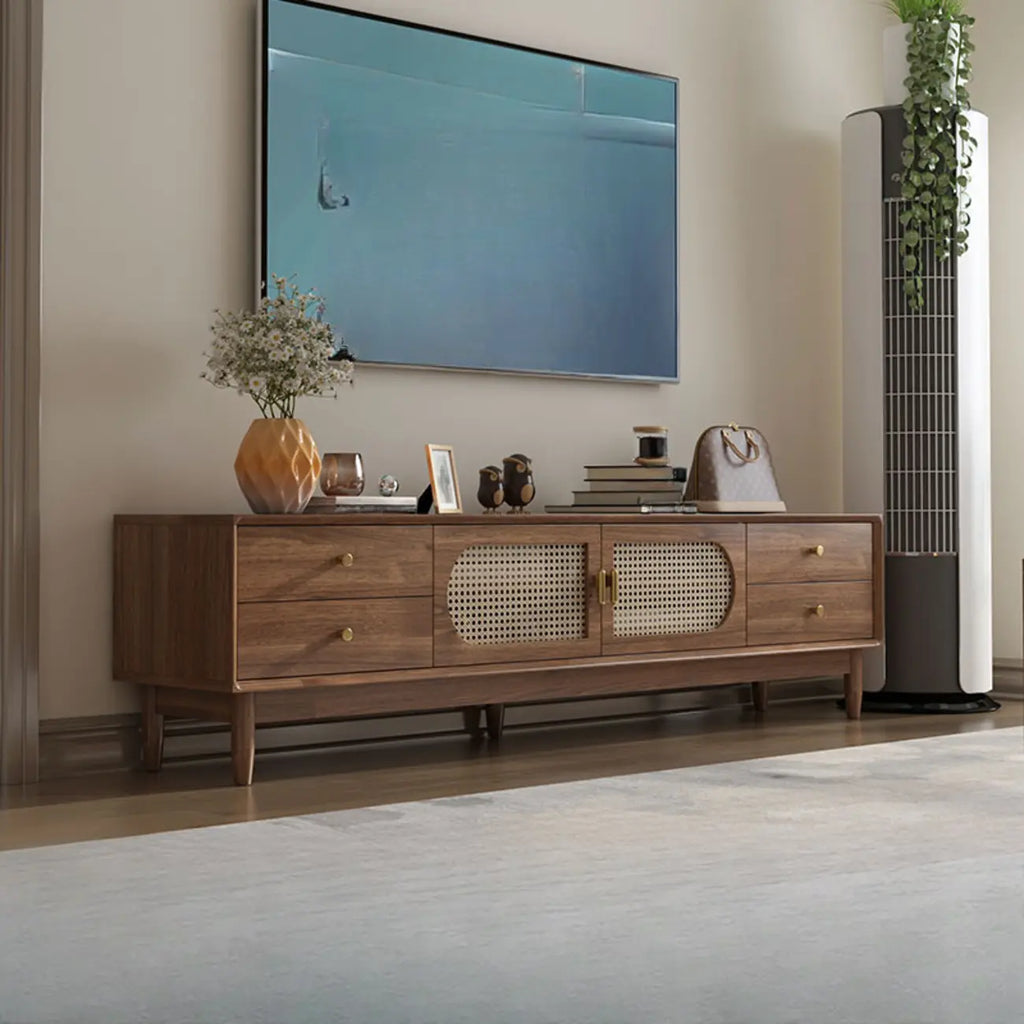 63 Brown Solid Wood TV Stand with 4-Drawers for Living Room
