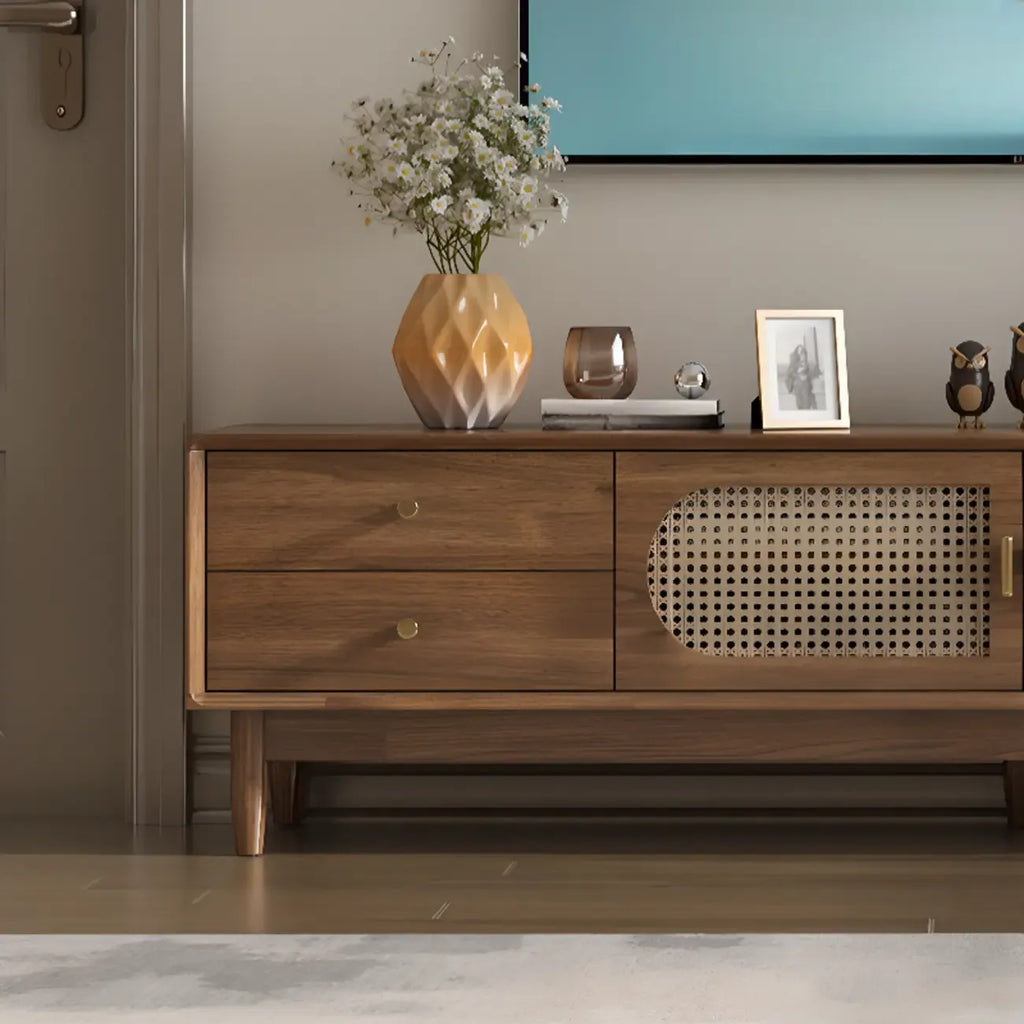 63 Brown Solid Wood TV Stand with 4-Drawers for Living Room