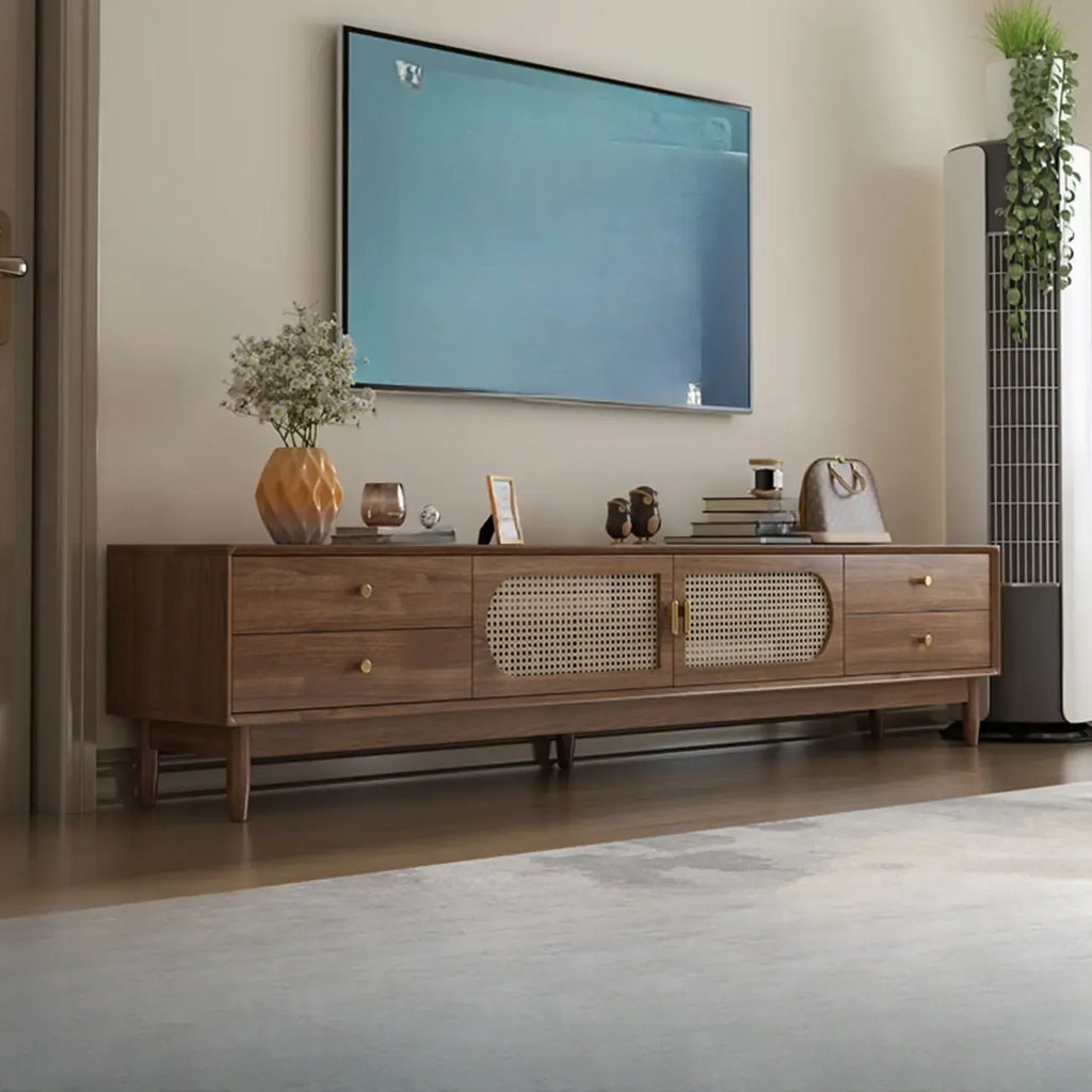 63 Brown Solid Wood TV Stand with 4-Drawers for Living Room