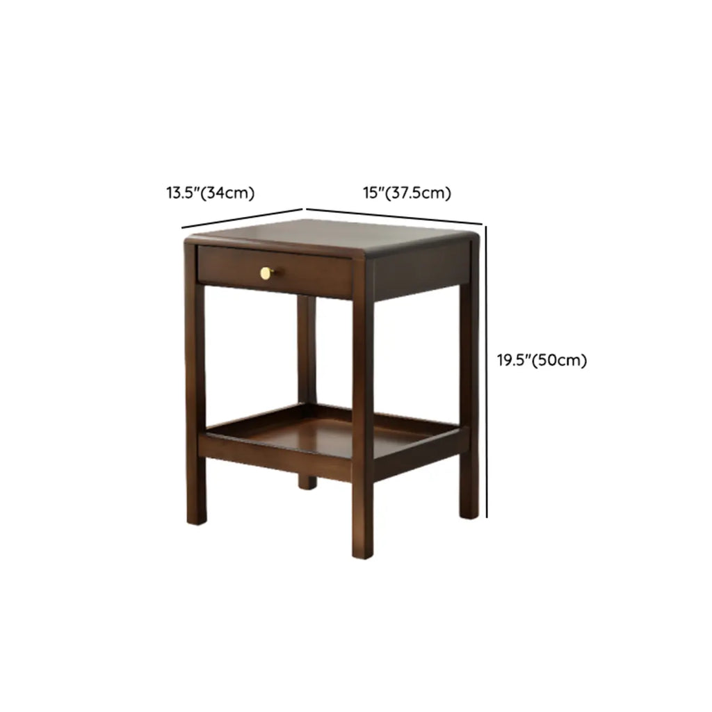 Retro Wooden Brown Side Table with Drawer for Bedroom