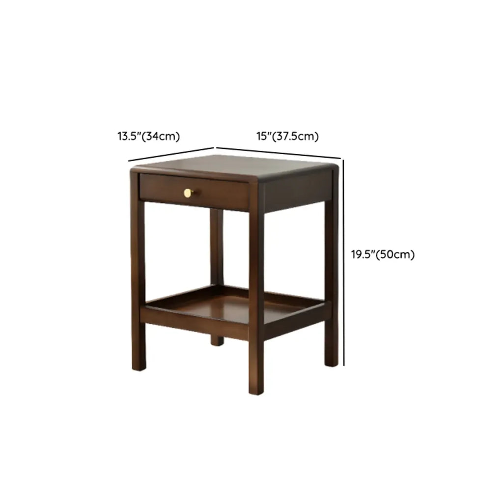 Retro Wooden Brown Side Table with Drawer for Bedroom
