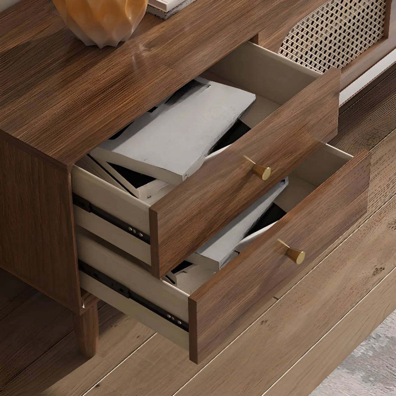 63 Brown Solid Wood TV Stand with 4-Drawers for Living Room