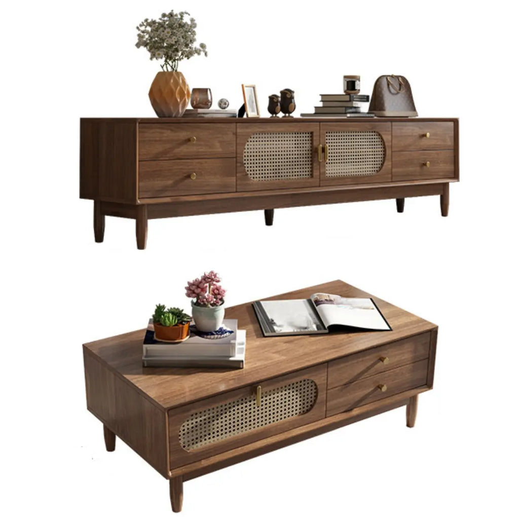 63 Brown Solid Wood TV Stand with 4-Drawers for Living Room