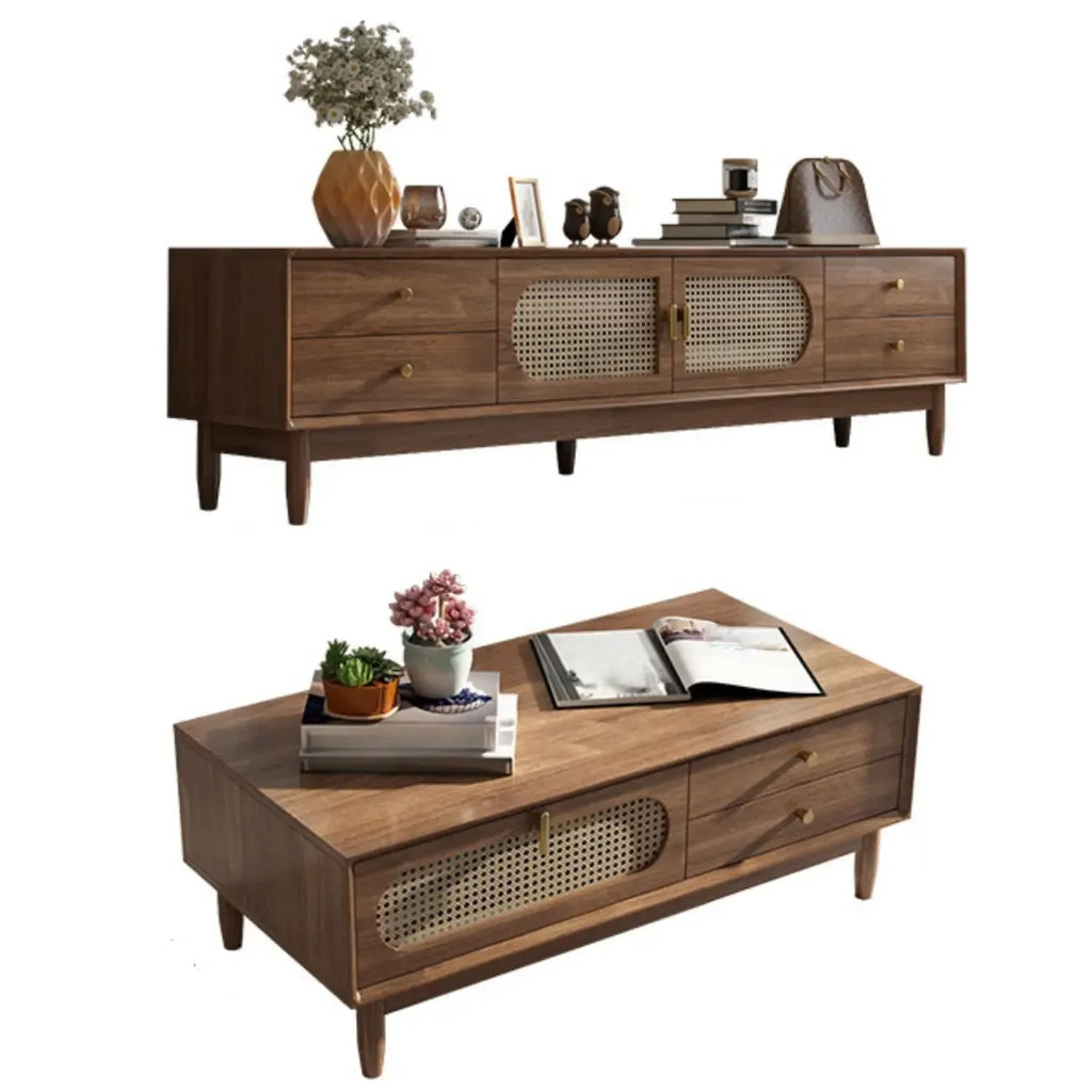 63 Brown Solid Wood TV Stand with 4-Drawers for Living Room