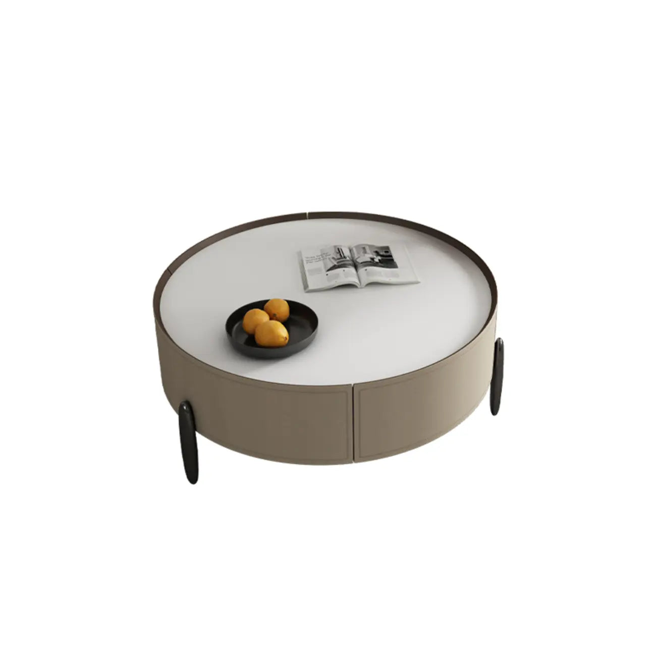Modern Round Beige Coffee Table with Storage for Living Room