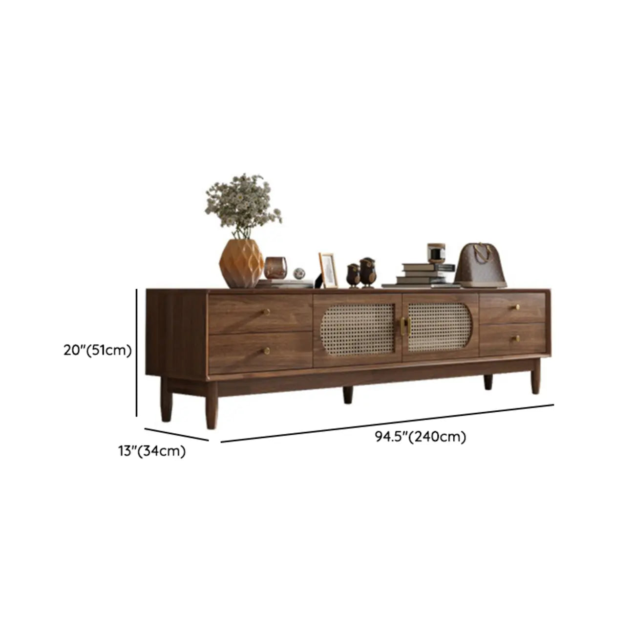 63 Brown Solid Wood TV Stand with 4-Drawers for Living Room