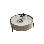 Modern Round Beige Coffee Table with Storage for Living Room