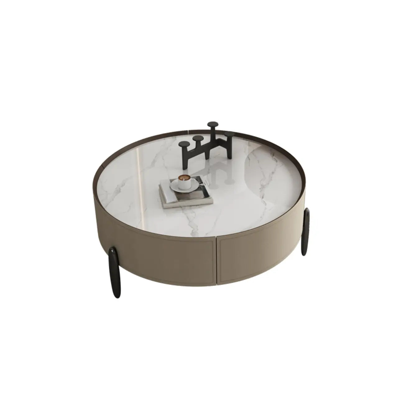 Modern Round Beige Coffee Table with Storage for Living Room