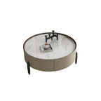 Modern Round Beige Coffee Table with Storage for Living Room