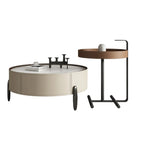 Modern Round Beige Coffee Table with Storage for Living Room