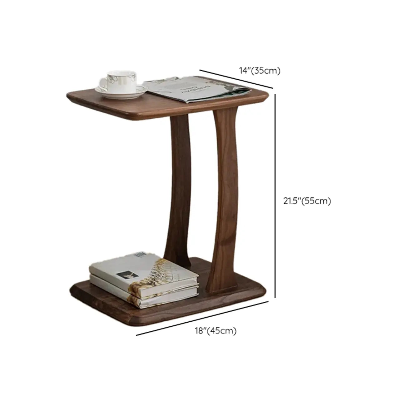 Elegant Solid Wood C-Shaped Side Table for Living Room