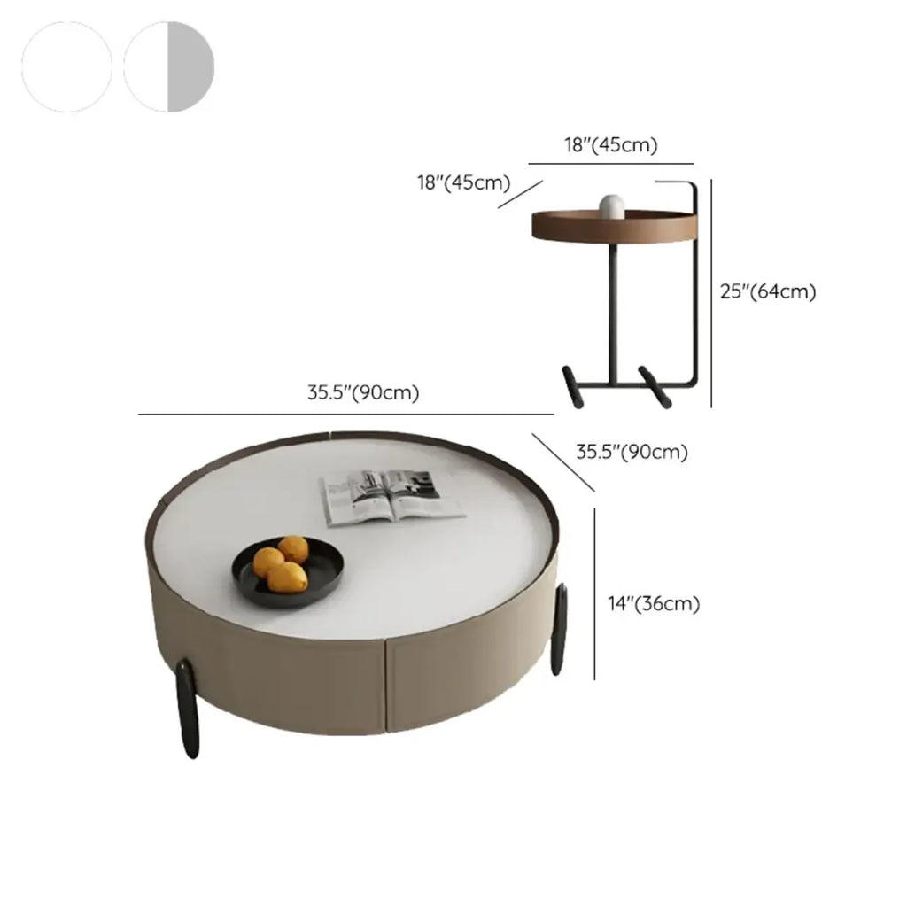 Modern Round Beige Coffee Table with Storage for Living Room