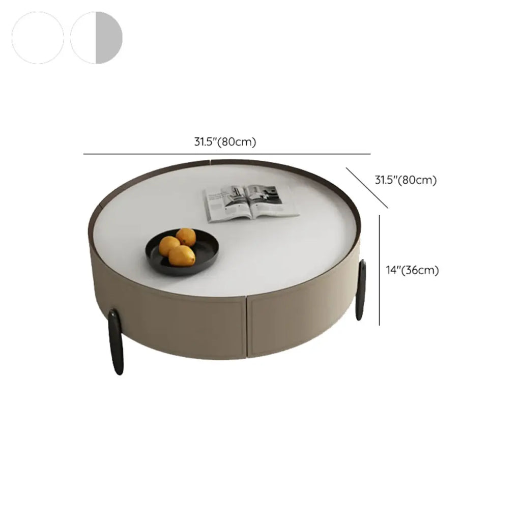 Modern Round Beige Coffee Table with Storage for Living Room