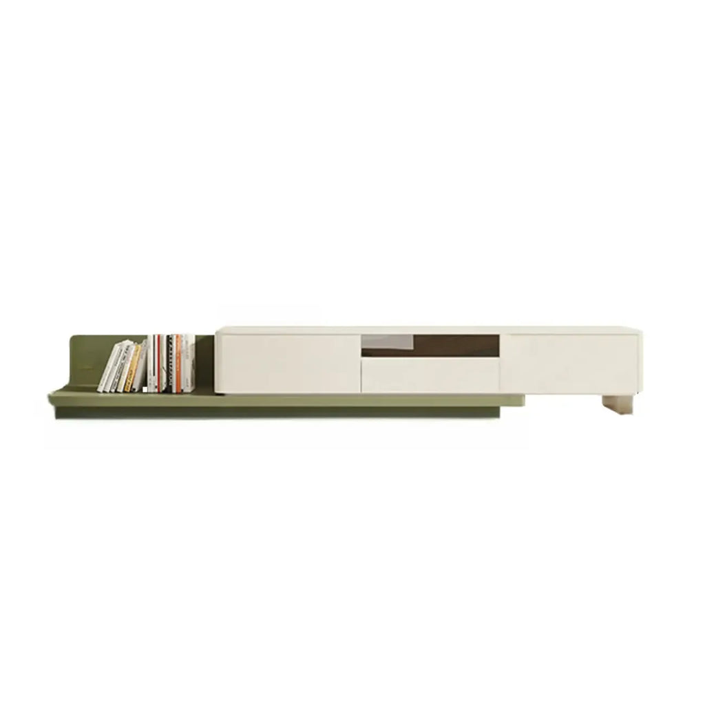 79 Green-White Wood Rectangle Cabinet TV Stand with Drawers