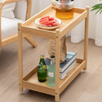 Wooden 2-Tier Side Table with Wheels for Living Room