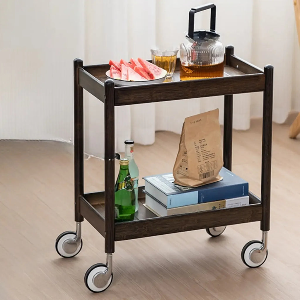 Wooden 2-Tier Side Table with Wheels for Living Room