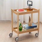 Wooden 2-Tier Side Table with Wheels for Living Room