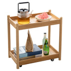 Wooden 2-Tier Side Table with Wheels for Living Room