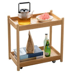 Wooden 2-Tier Side Table with Wheels for Living Room