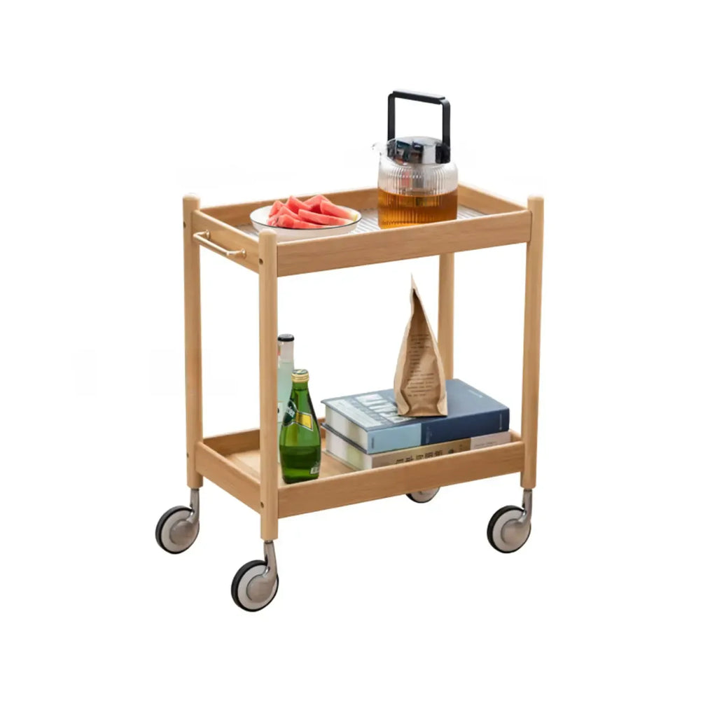 Wooden 2-Tier Side Table with Wheels for Living Room